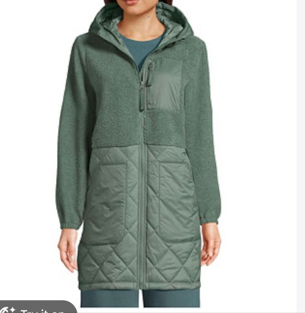 Lands End green Sherpa quilted jacket size small